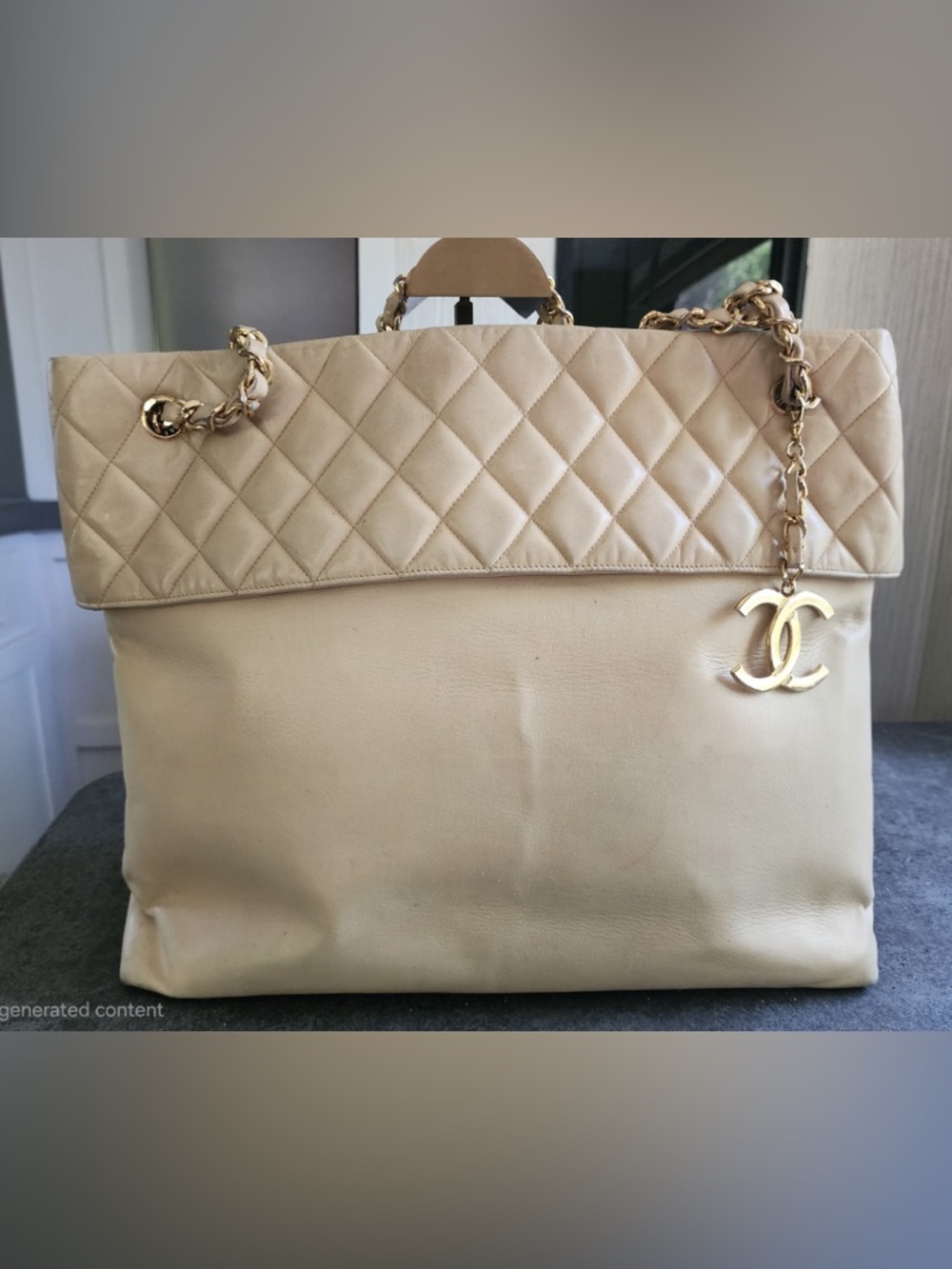 Chanel Beige Quilted Shoulder Bag with Chain Handles